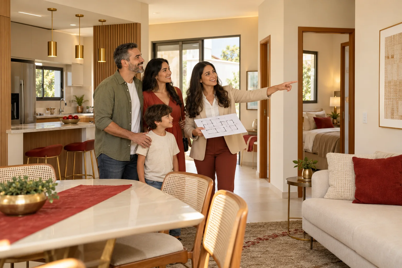 Família visita imóvel com consultor