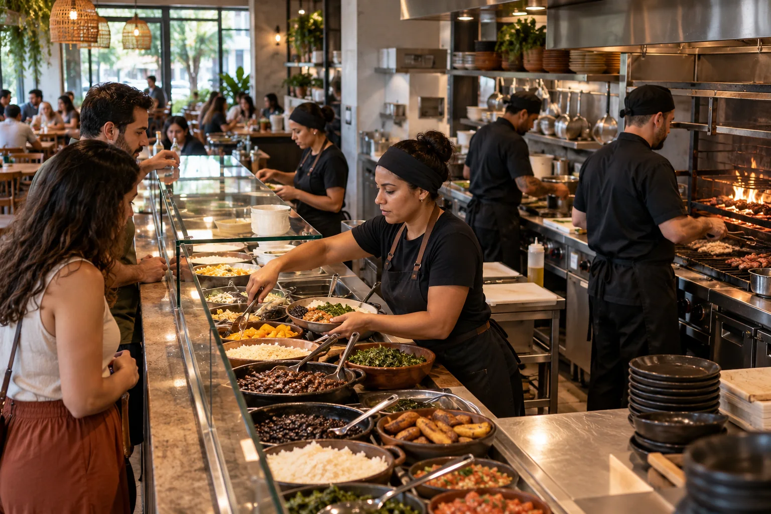 Equipe de alimentação acompanha pedidos