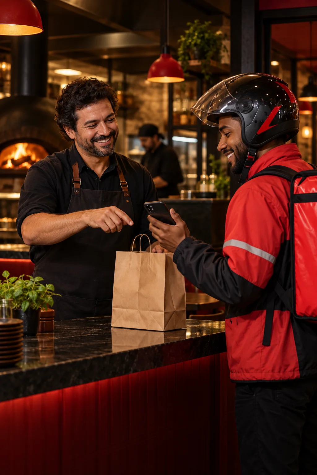 Restaurante e entregador confirmam um pedido